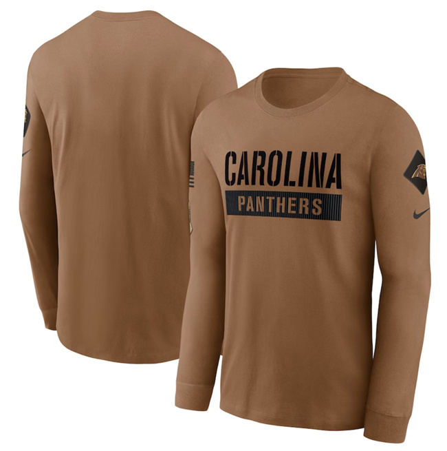 Men's Carolina Panthers 2023 Brown Salute To Service Long Sleeve T-Shirt